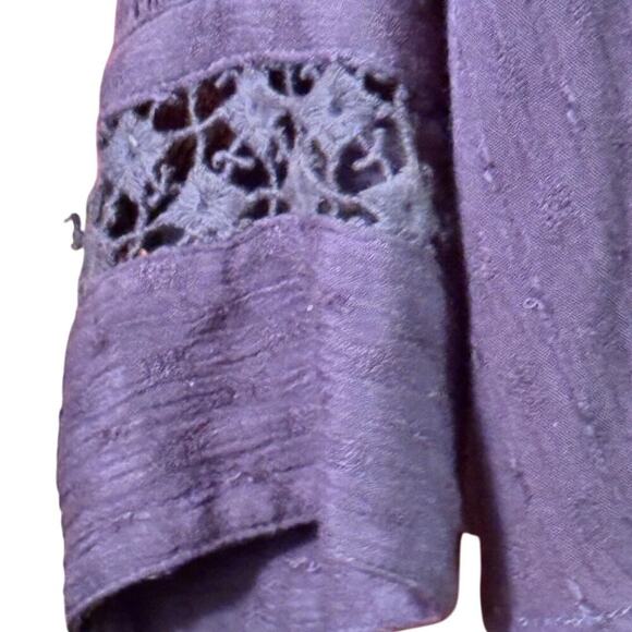 Free People Navy crochet coastal cowgirl oversized L Boho drapey blouse Navy - Picture 3 of 10